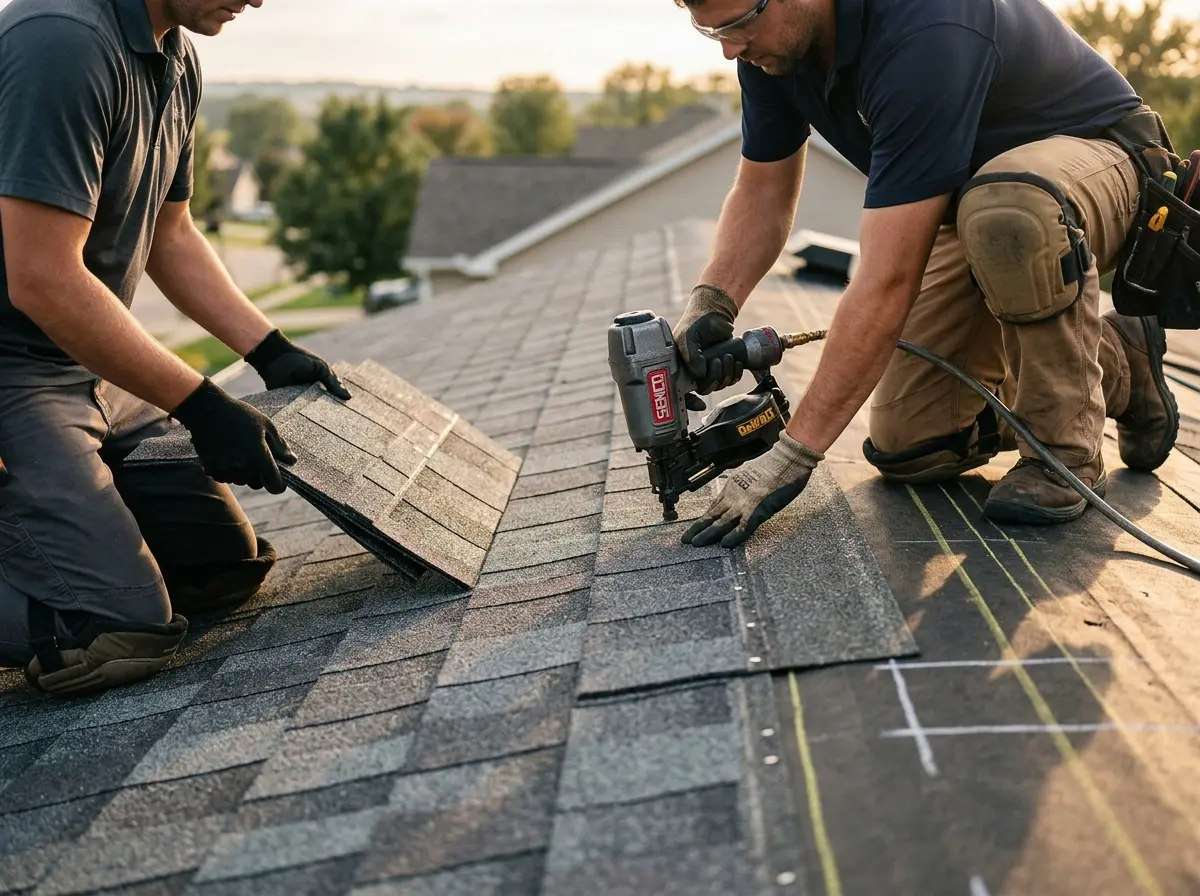 Professional roofer working on a residential roof in South Weber